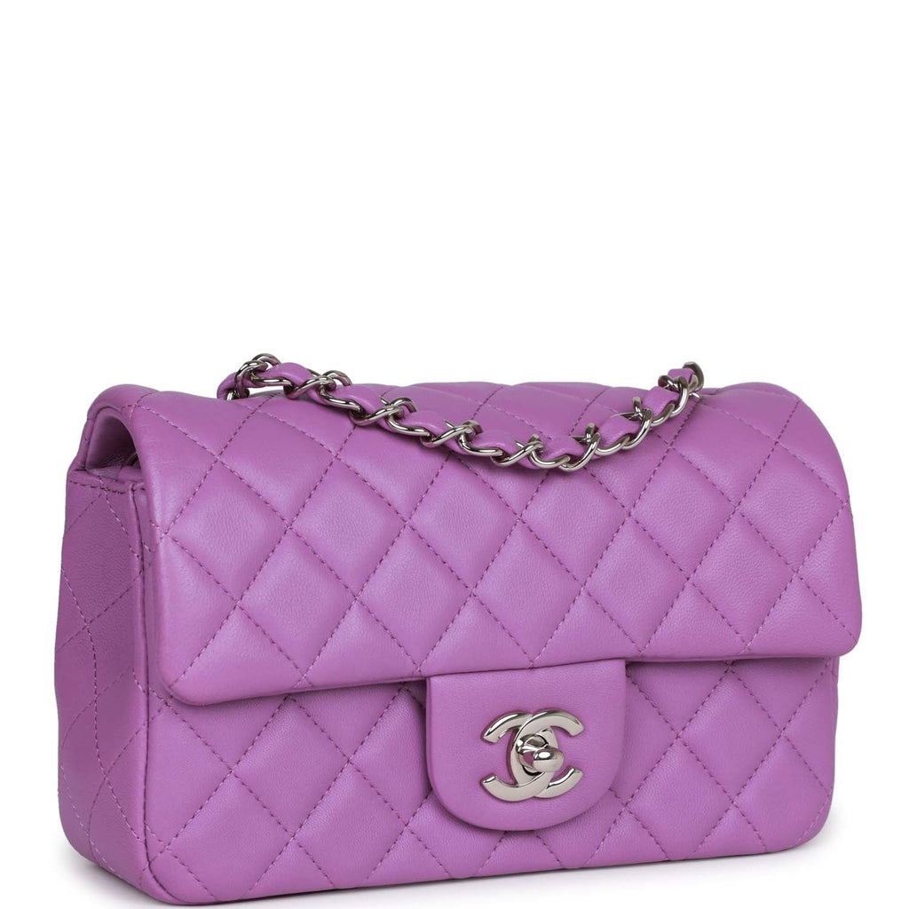 Chanel Square Classic Single Flap Bag Quilted Lambskin Mini Purple