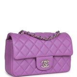 Pre-owned Chanel Mini Rectangular Flap Bag Purple Lambskin Silver Hardware