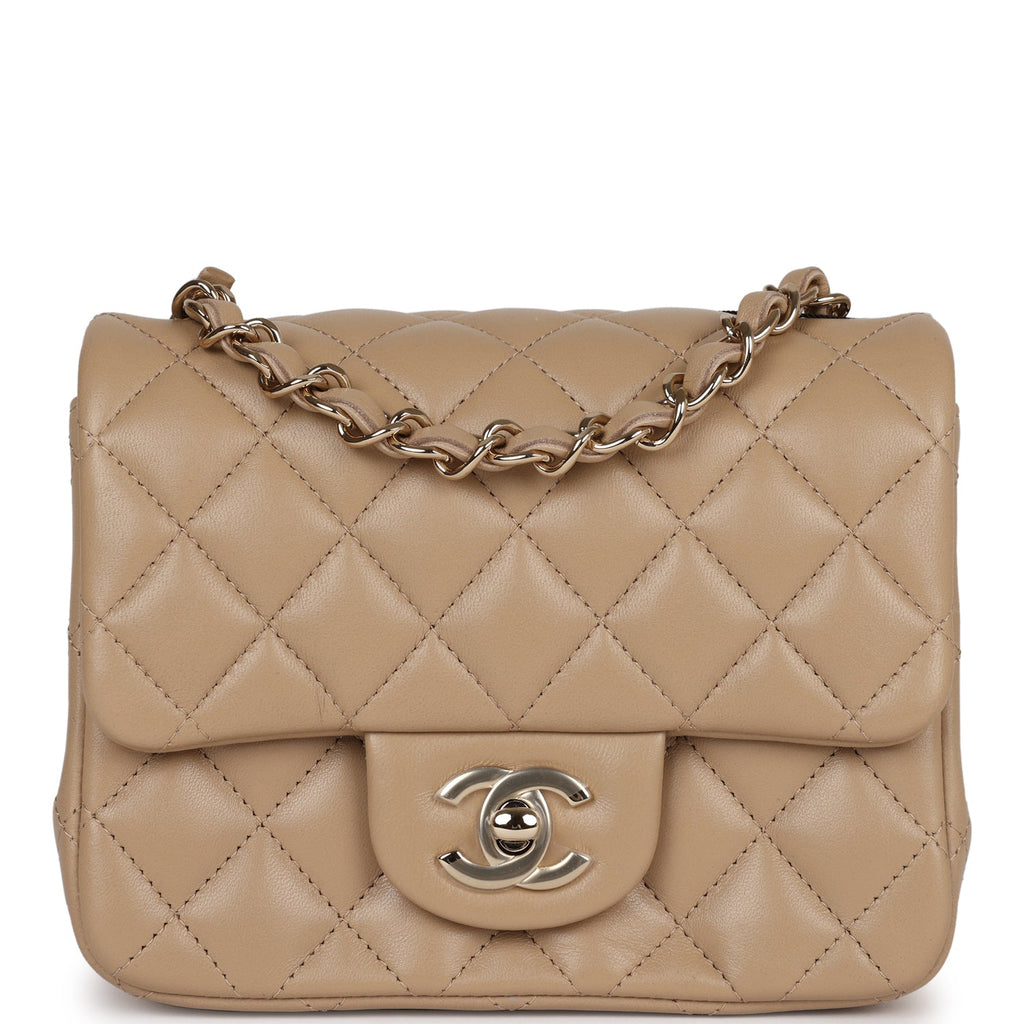 Chanel Mini Square Flap Bag Beige Lambskin Light Gold Hardware
