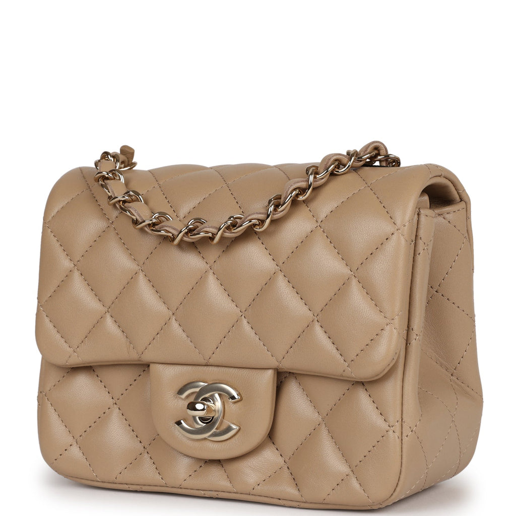 Chanel Mini Square Flap Bag Beige Lambskin Light Gold Hardware