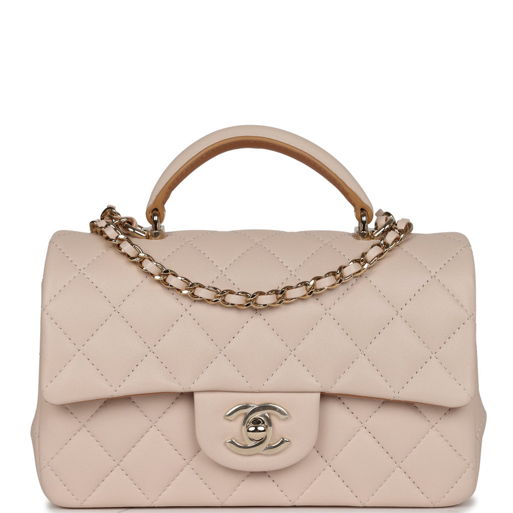 Chanel Mini Rectangular Flap with Top Handle Beige Lambskin Light Gold –  Madison Avenue Couture