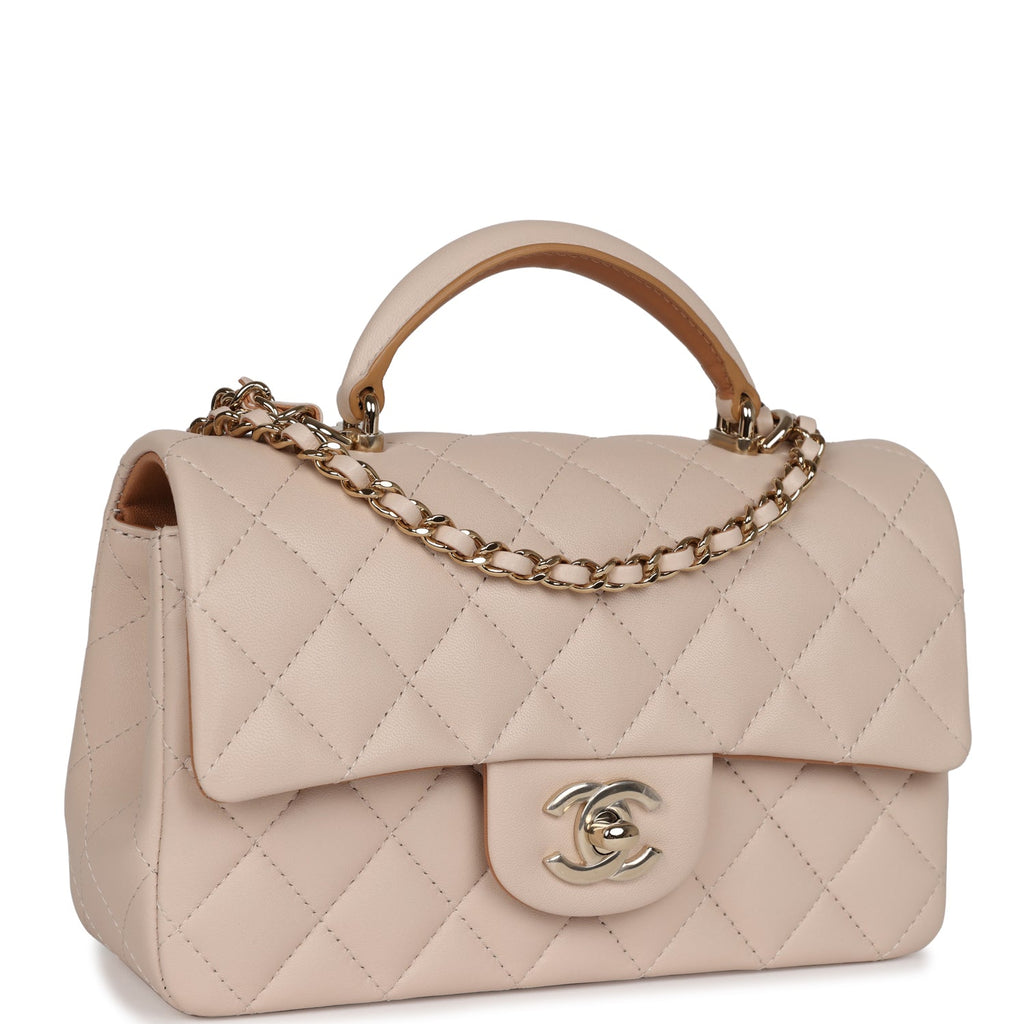 New 23P CHANEL Small Classic Coco Top CHAIN Handle Flap White Caviar Gold  HW Bag