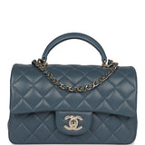 Chanel Mini Rectangular Flap with Top Handle Blue Lambskin Light Gold Hardware