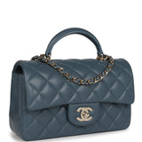 Chanel Mini Rectangular Flap with Top Handle Blue Lambskin Light Gold Hardware