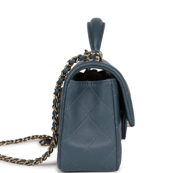 Chanel Mini Rectangular Flap with Top Handle Blue Lambskin Light