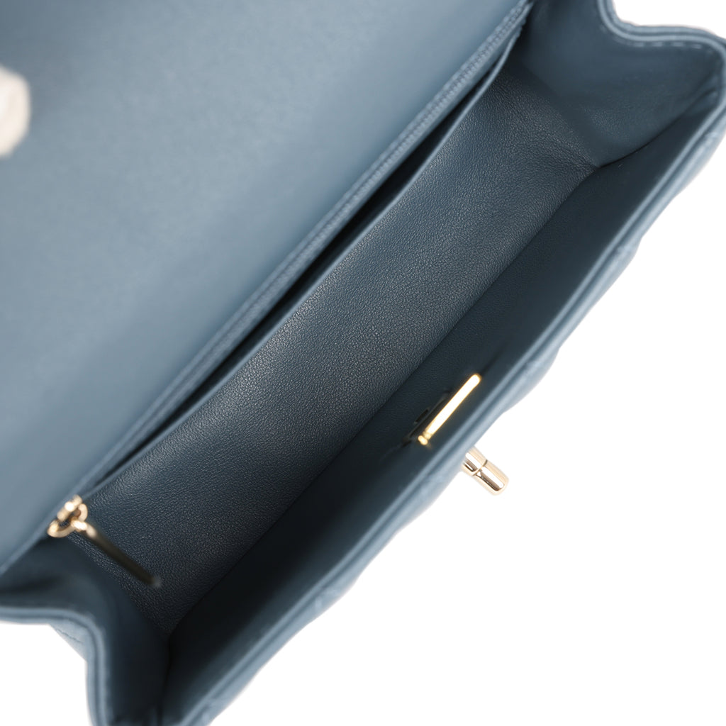 Chanel Mini Rectangular Flap with Top Handle Blue Lambskin Light