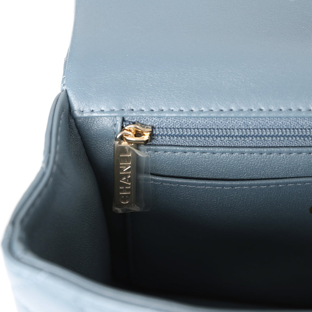 Chanel Mini Rectangular Flap with Top Handle Blue Lambskin Light Gold  Hardware