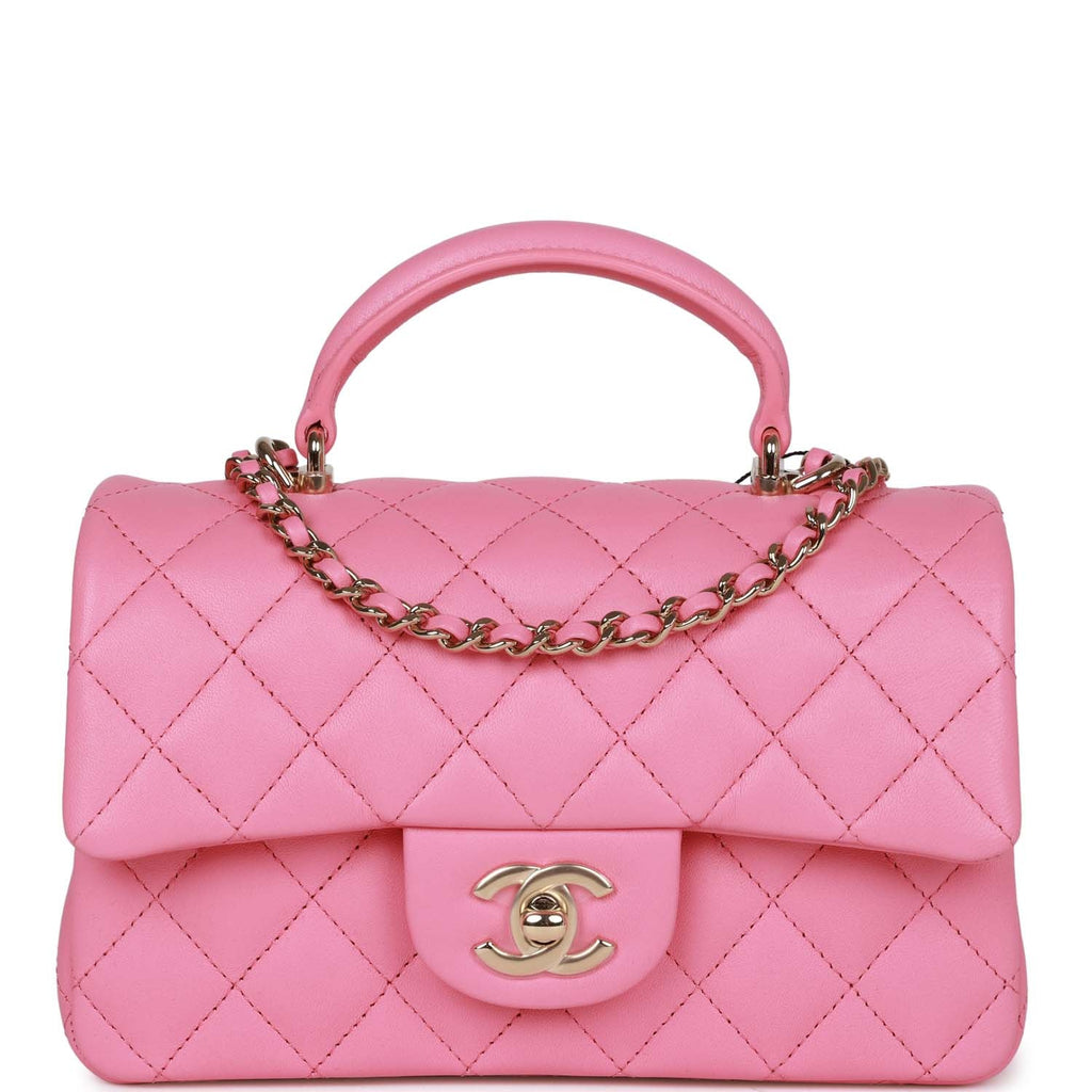 Chanel Rectangular Mini Flap Bag with Top Handle Pink Lambskin Light G