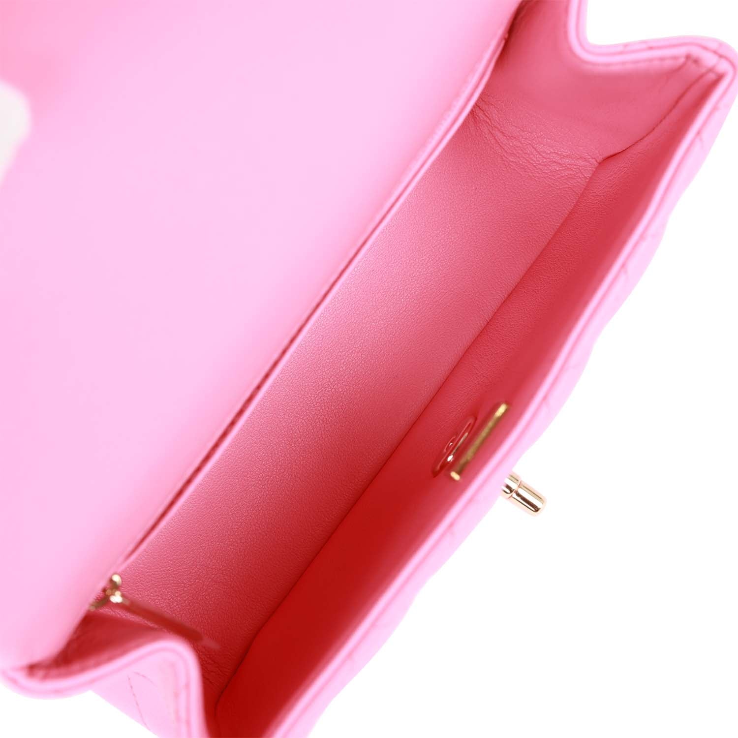 Chanel Rectangular Mini Flap Bag with Top Handle Pink Lambskin Light G ...