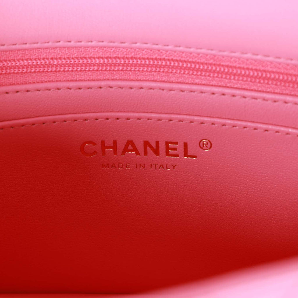 Chanel Rectangular Mini Flap Bag with Top Handle Pink Lambskin Light G ...