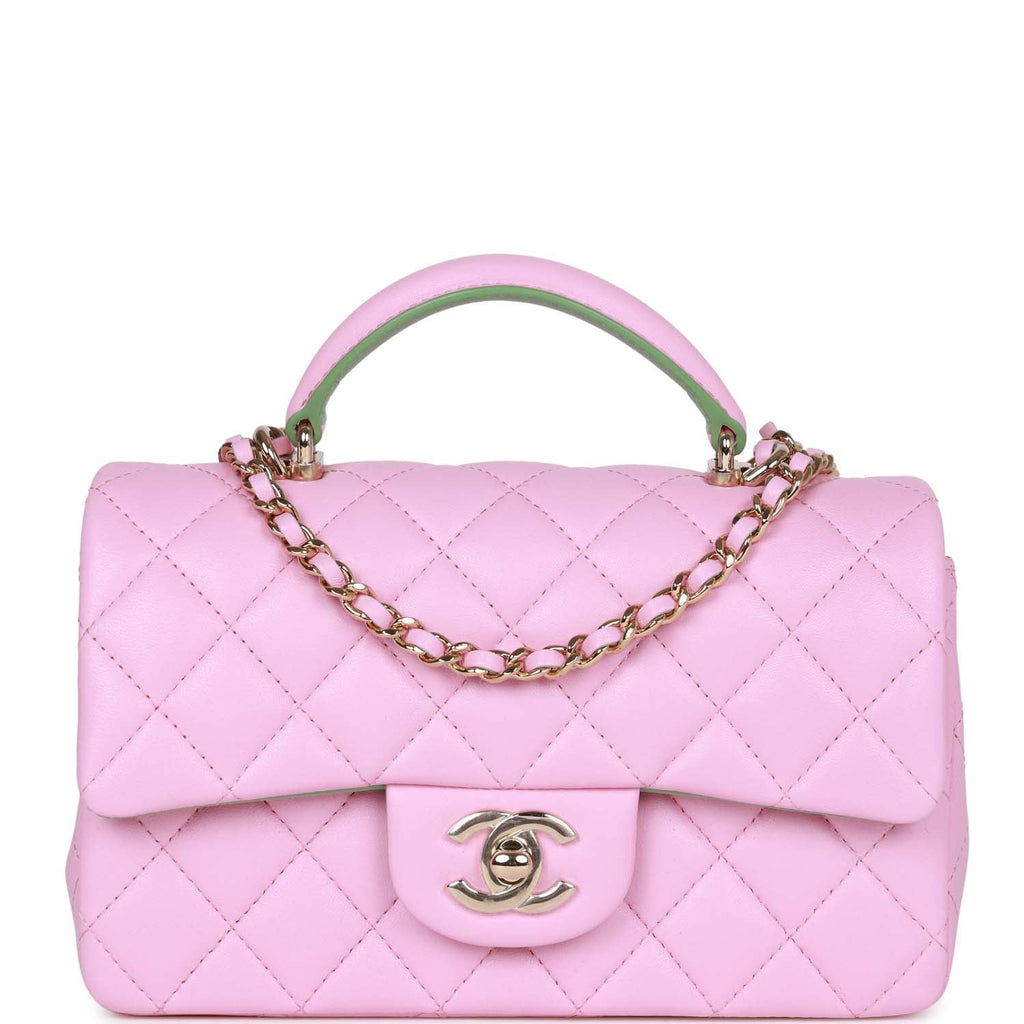 Chanel Mini Rectangular Flap with Top Handle Pink and Green