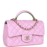 Chanel Mini Rectangular Flap with Top Handle Pink and Green Lambskin Light Gold Hardware