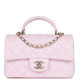Chanel Mini Rectangular Flap Bag with Top Handle Light Pink Lambskin Light Gold Hardware