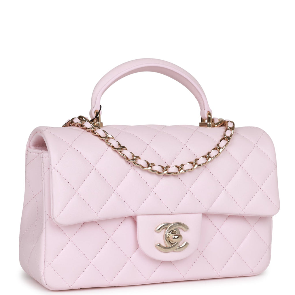 CHANEL Lambskin Quilted Mini Top Handle Rectangular Flap Light Pink 1217815   FASHIONPHILE