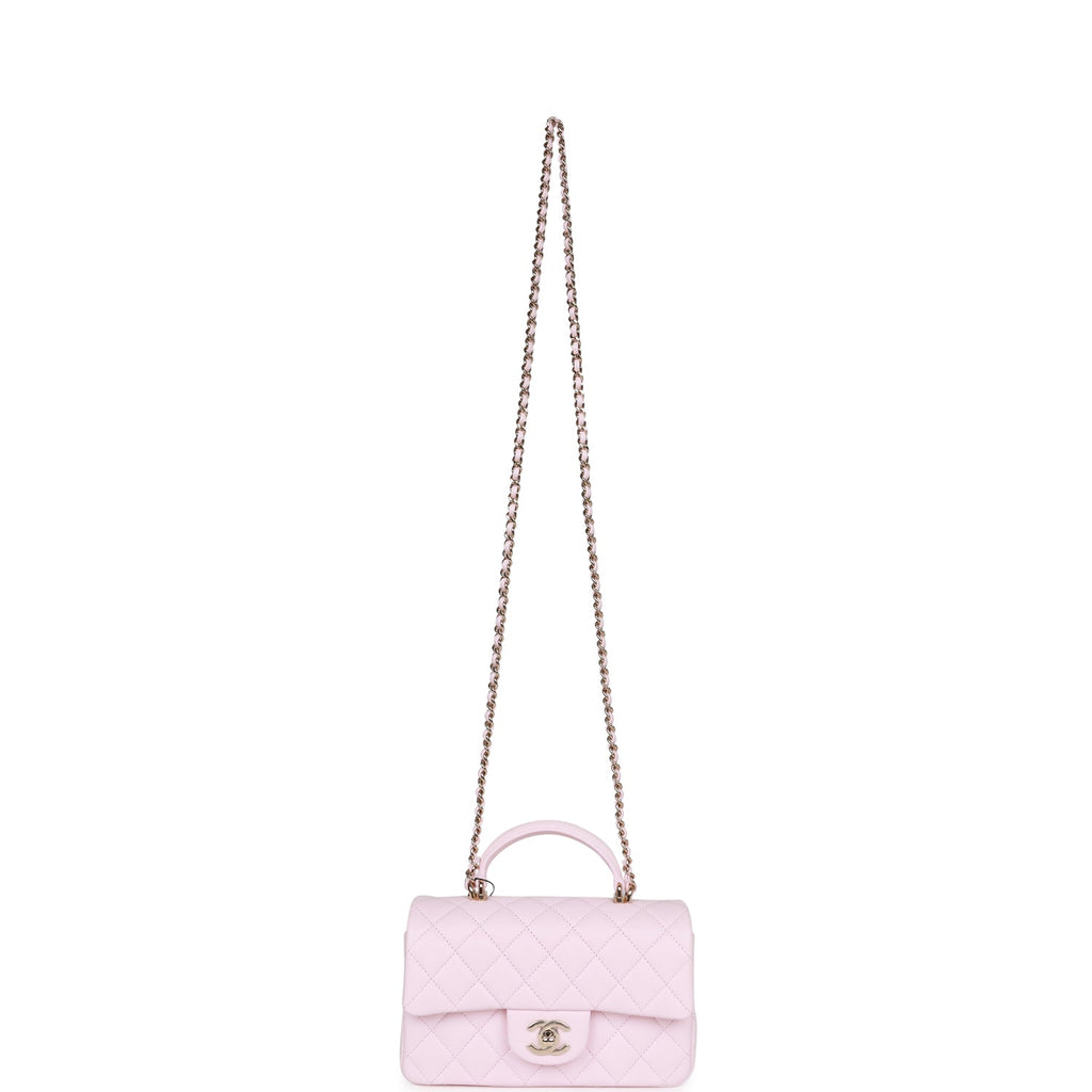 Chanel Light Pink Lambskin Rectangular Mini Flap Top Handle Light Gold ...