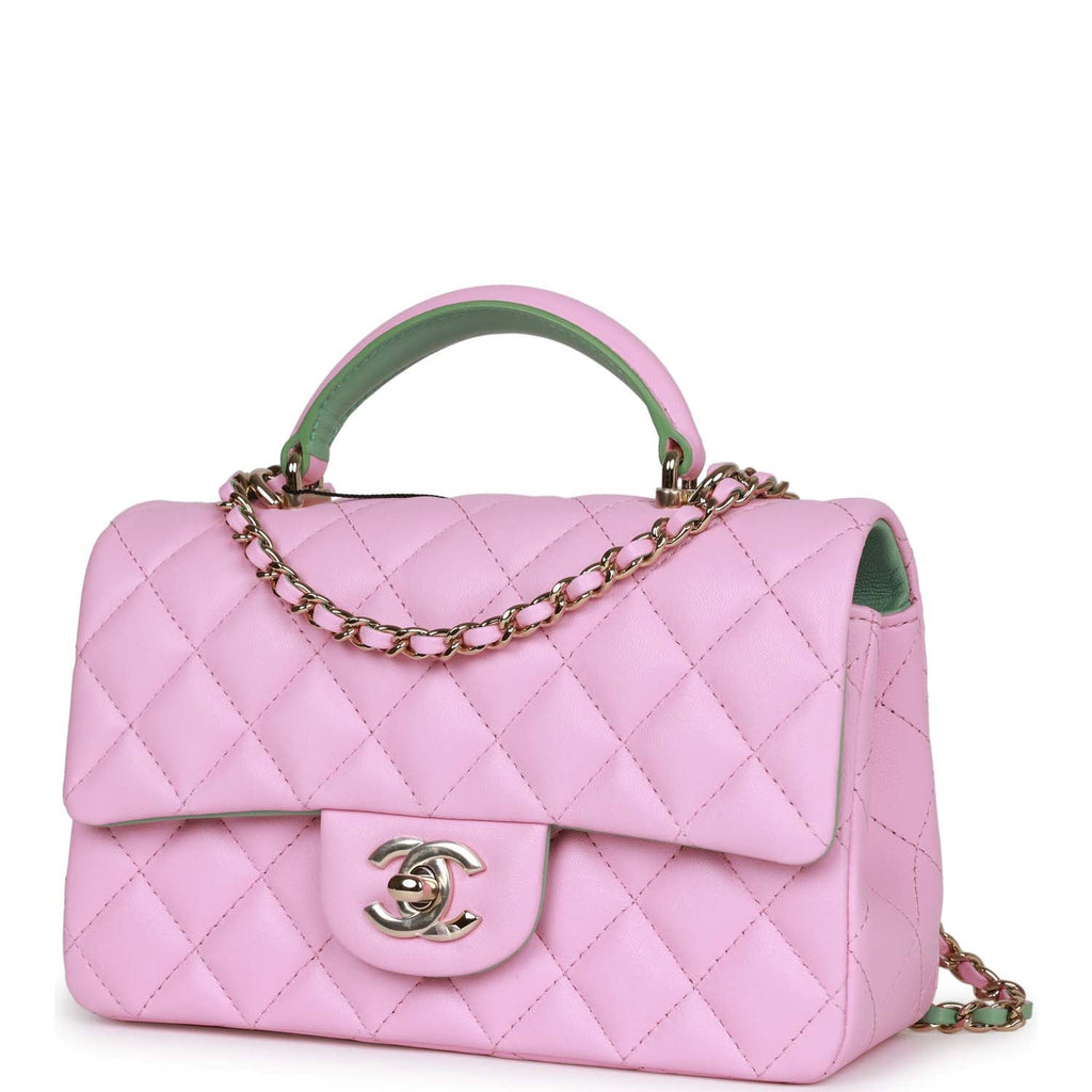 CHANEL Neon Pink Mini Top Handle Rectangular Flap Quilted Leather