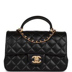Chanel Mini Rectangular Flap with Top Handle Black Lambskin Antique Go – Madison  Avenue Couture