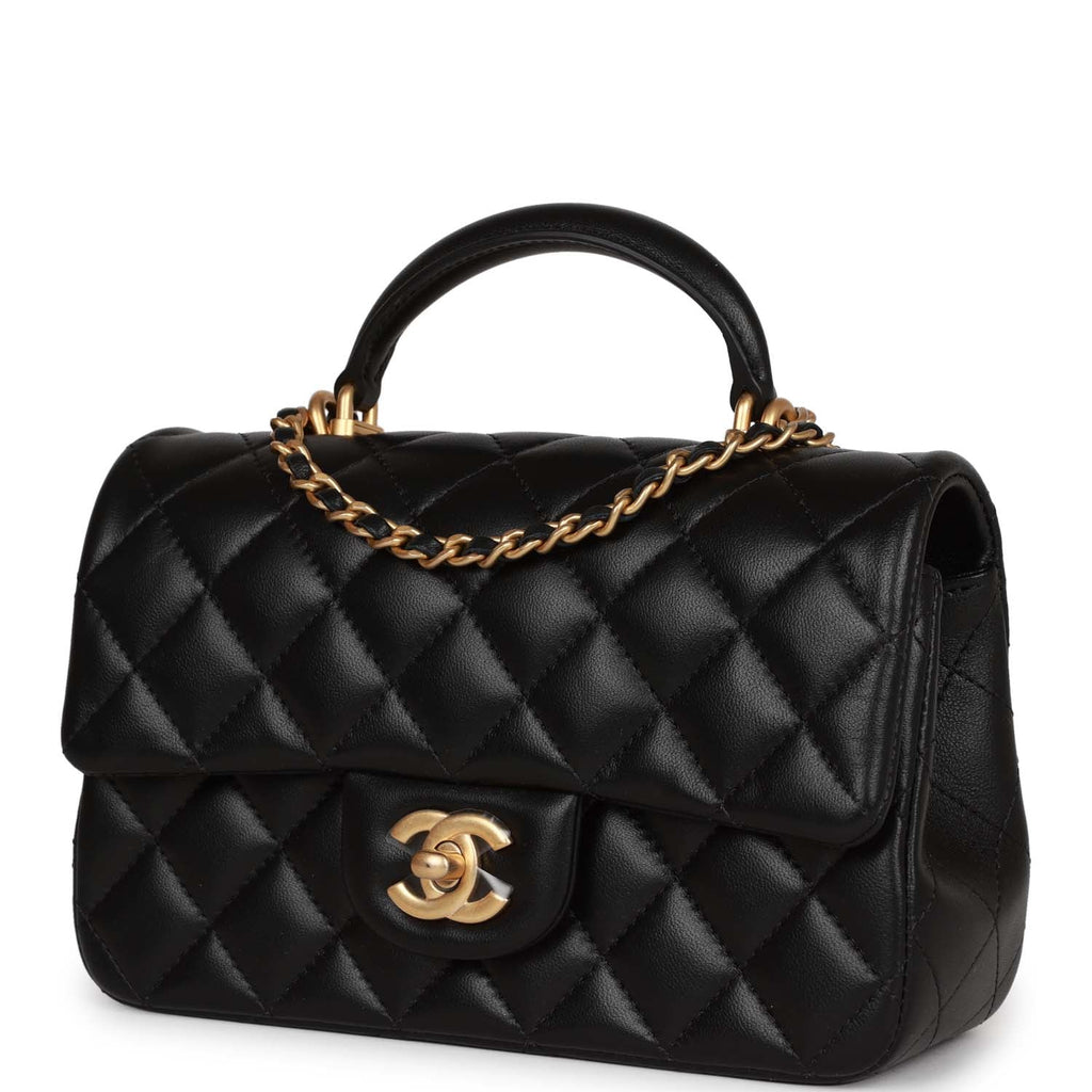 CHANEL - Mini Flap Bag with Top Handle Crumpled Lambskin & Gold-Tone Metal,  Black - AS2477B0551494305 - Handbags