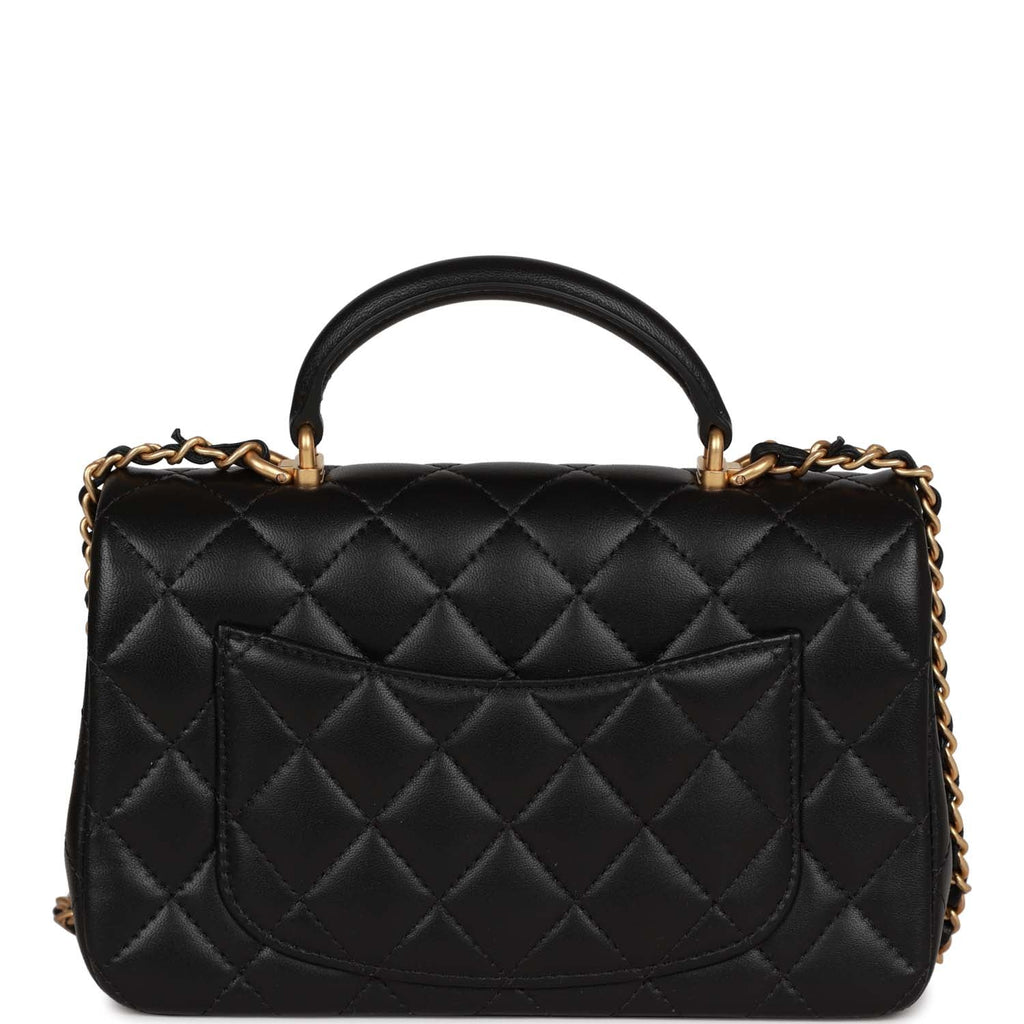 Chanel Quilted Small Flap Chain Top Handle Black Lambskin