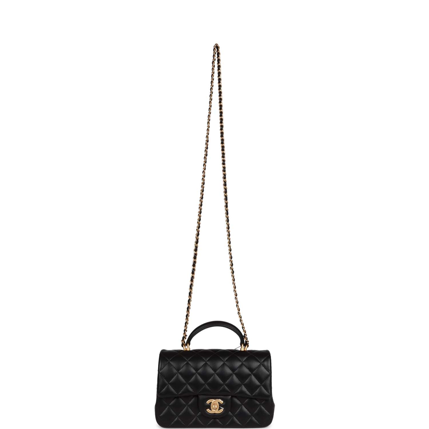 Chanel Mini Rectangular Flap with Top Handle Black Lambskin Antique Go