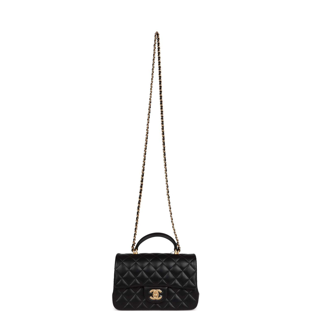 Chanel Monaco Mini Flap Bag Black Lambskin Antique Gold Hardware