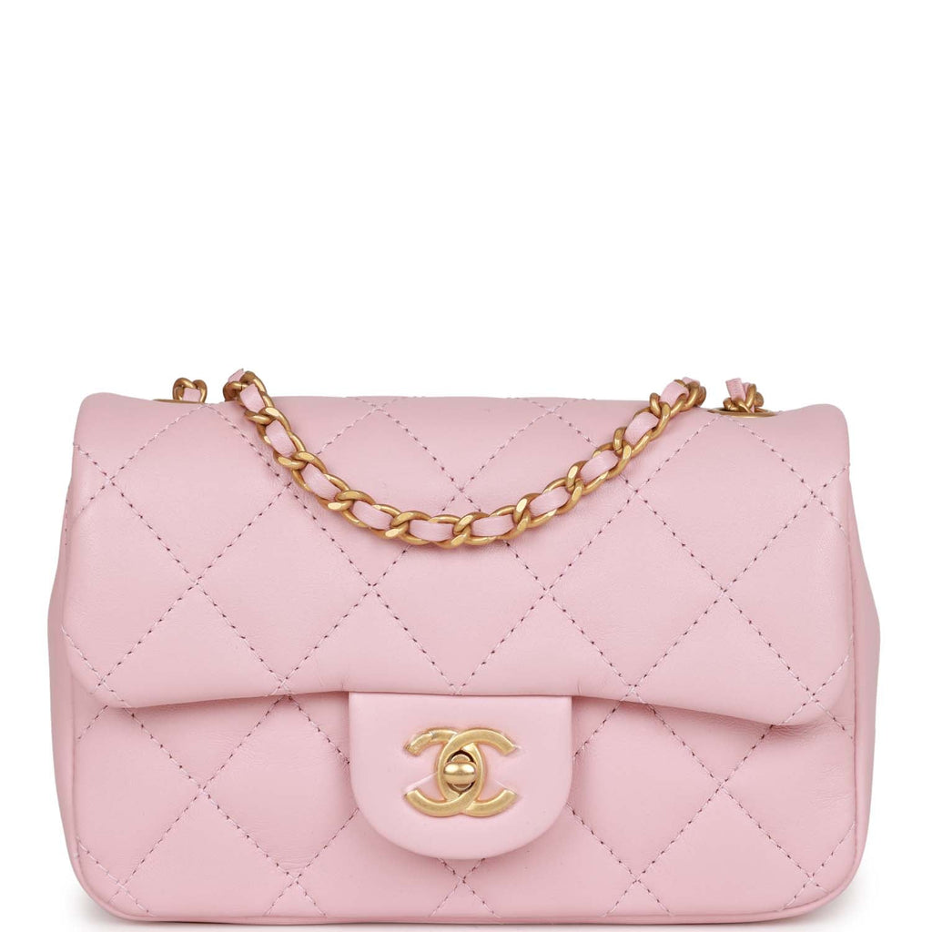 Chanel Pearl Crush Mini Square Flap Bag Pink Lambskin Antique Gold Hardware