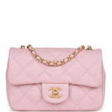 Chanel Mini Rectangular Flap Bag with Heart Chain Pink Lambskin Antique Gold Hardware