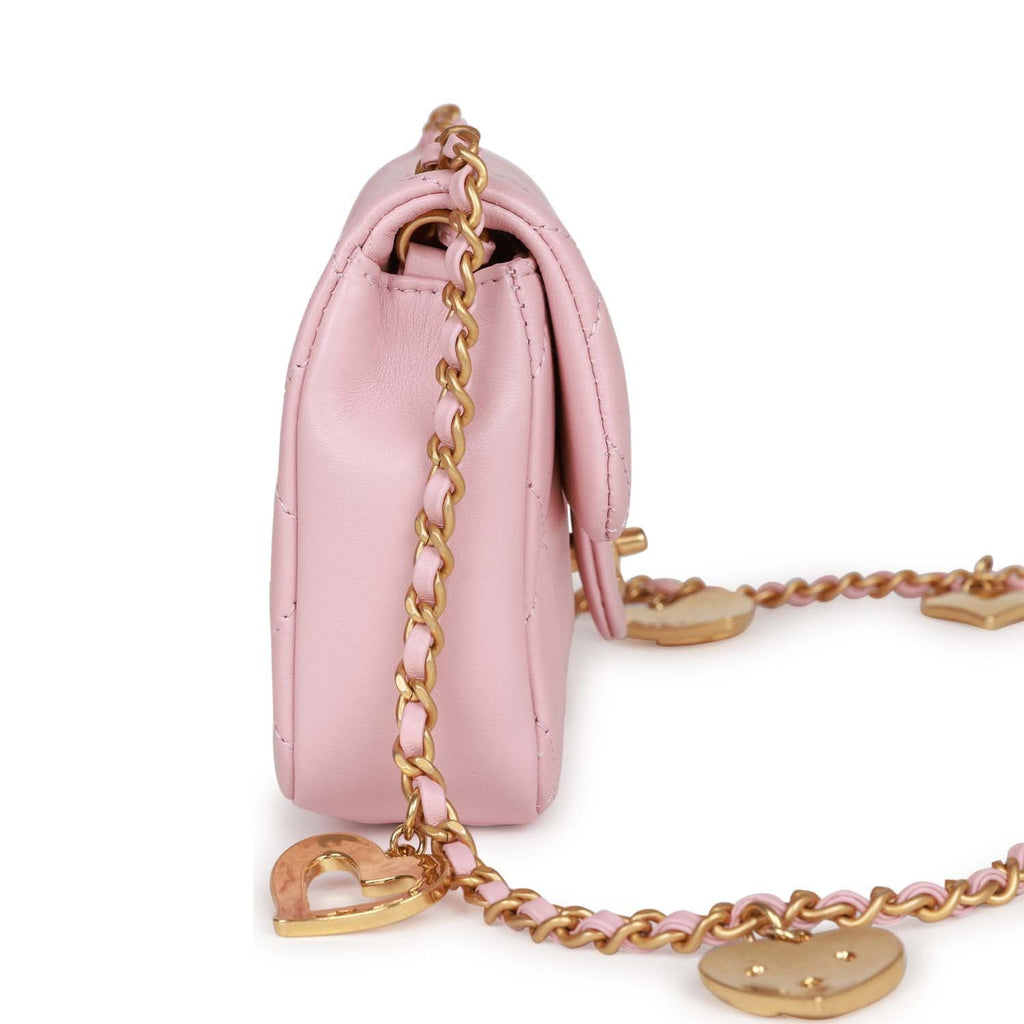 Chanel Mini Rectangular Flap Bag with Heart Chain Pink Lambskin