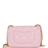 Chanel Mini Rectangular Flap Bag with Heart Chain Pink Lambskin Antique Gold Hardware