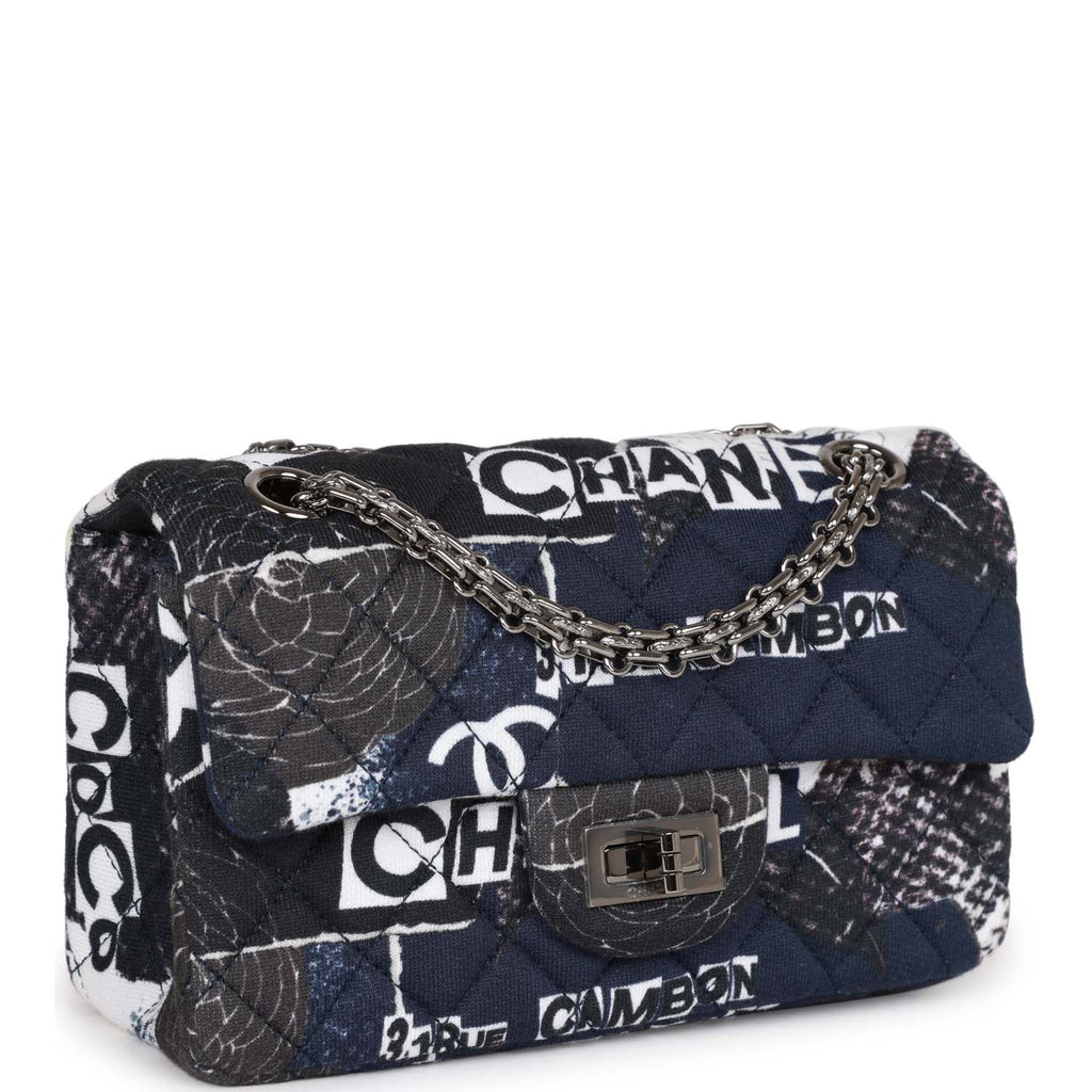 Chanel Mini Reissue 2.55 Flap Bag Navy Graffiti Jersey Ruthenium