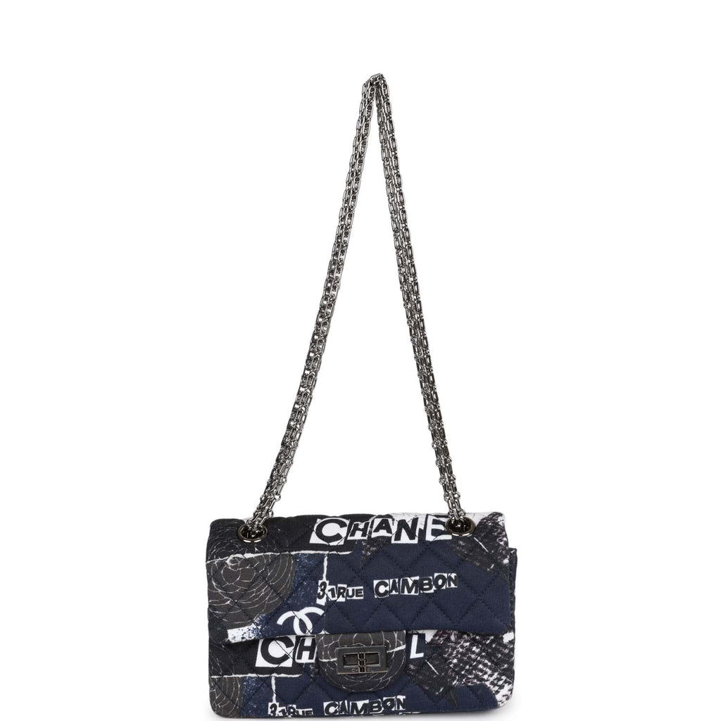 Chanel Mini Reissue 2.55 Flap Bag Navy Graffiti Jersey Ruthenium