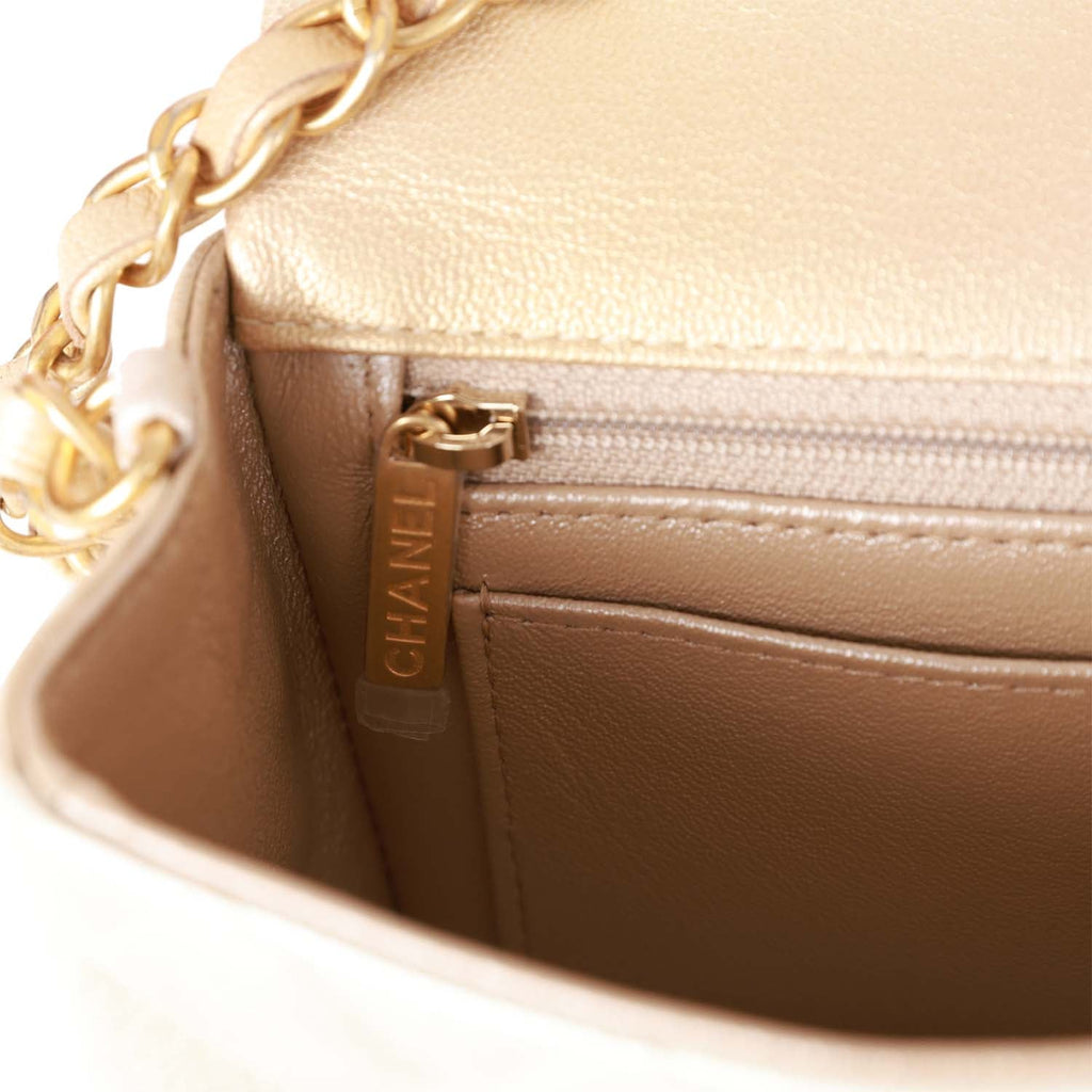 Chanel Mini Rectangular Flap Bag Beige Metallic Ombre Calfskin Aged Gold Hardware