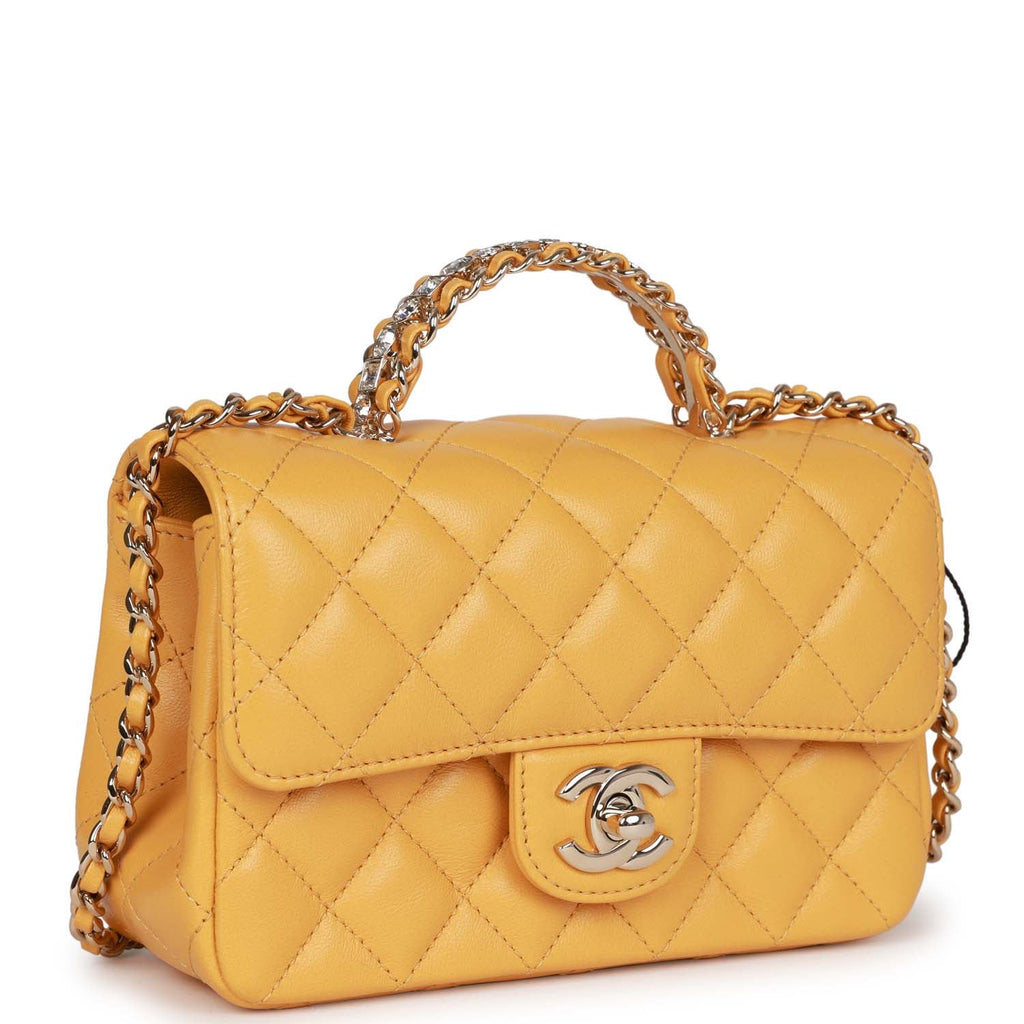Chanel Mini Rectangular Flap with Jeweled Top Handle Yellow