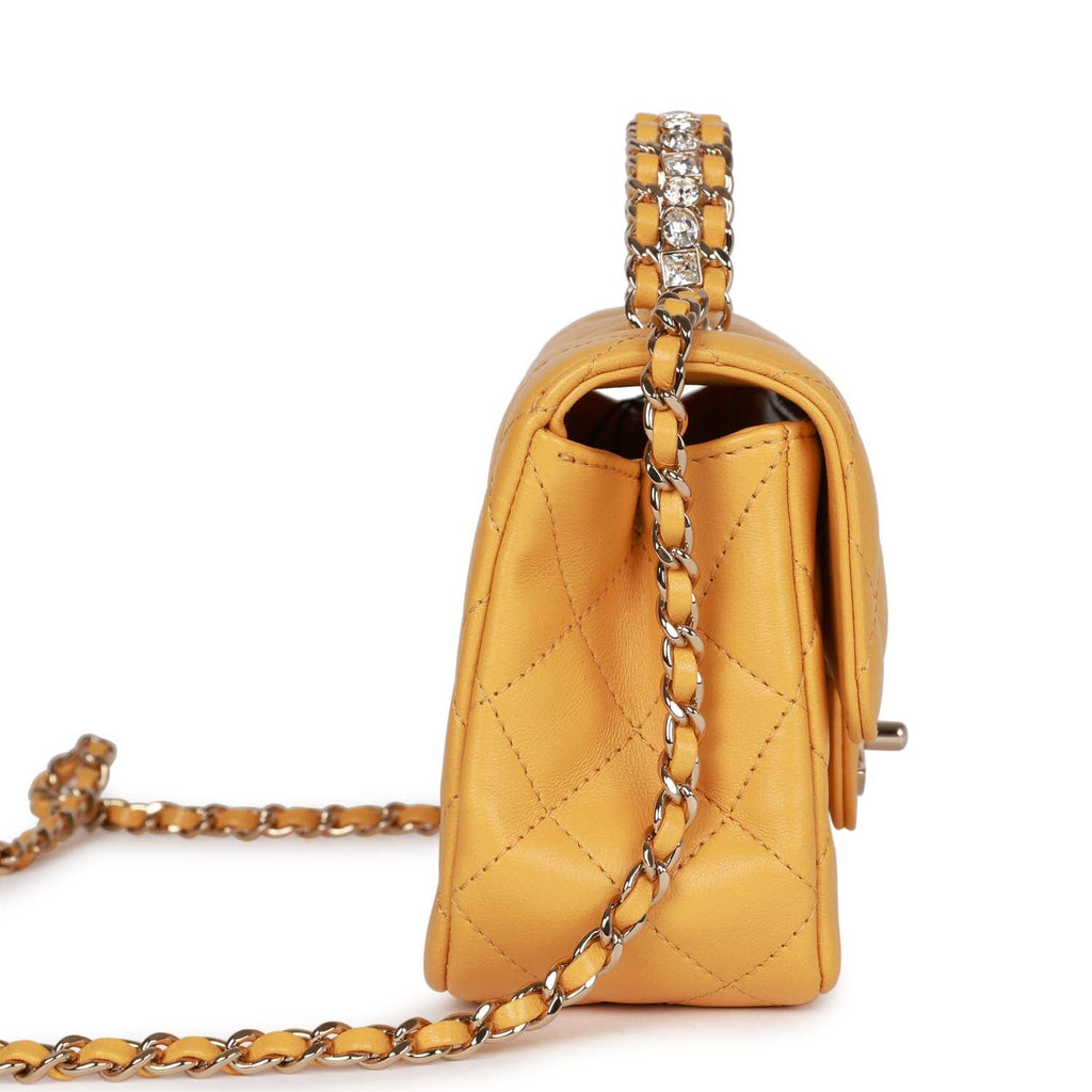 Chanel Mini Rectangular Flap with Jeweled Top Handle Yellow Lambskin Light Gold Hardware