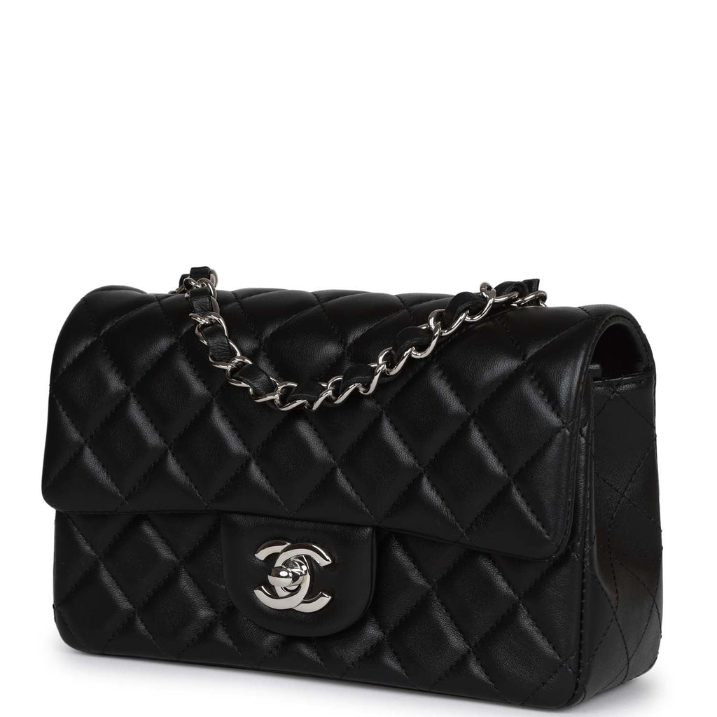 Chanel Black and Navy Quilted Patent Mini Rectangular Classic Single Flap Bag Silver Hardware, 2021