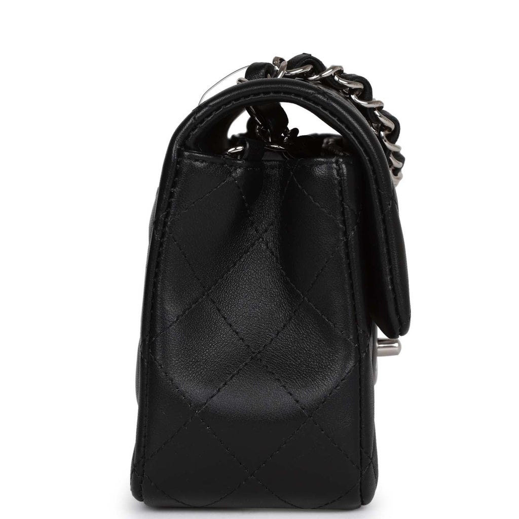 silver chanel mini flap bag black