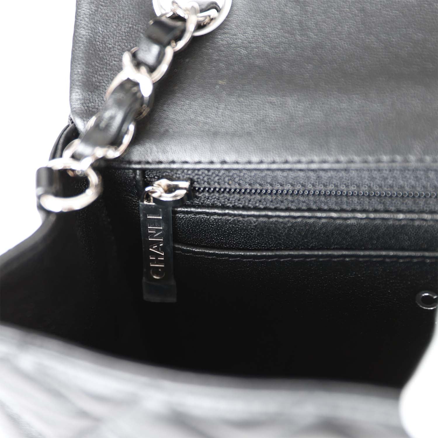 Chanel Mini Rectangular Flap Bag Black Lambskin Silver Hardware