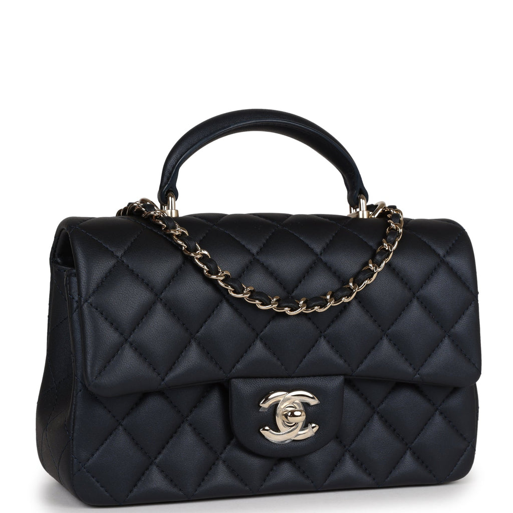 Chanel Monaco Mini Square Flap Bag Black Lambskin Light Gold Hardware in  2023