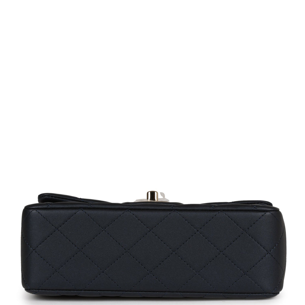 Chanel Mini Rectangular Flap Bag with Top Handle Dark Blue Lambskin Light Gold Hardware
