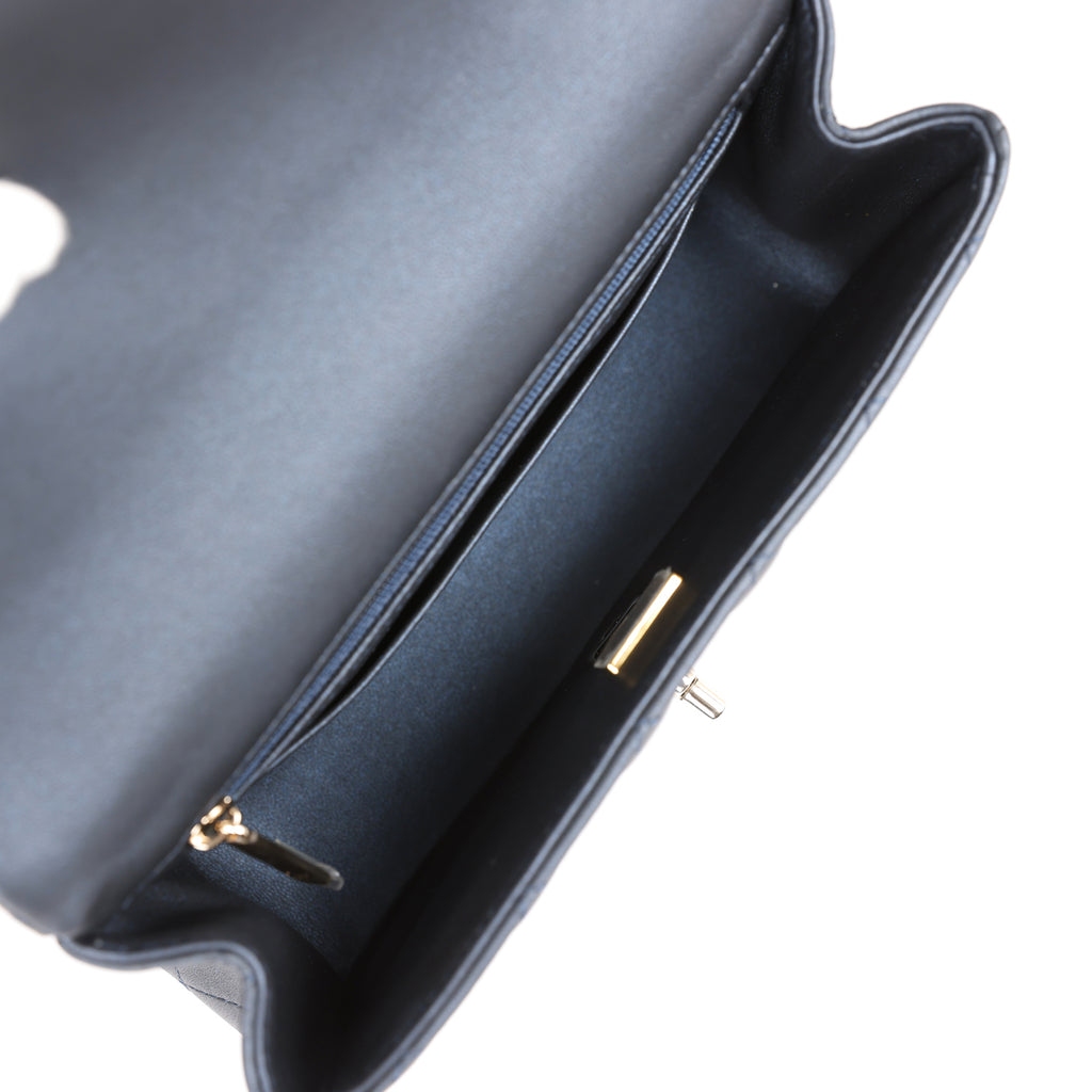 CHANEL Lambskin Quilted Bi-Color Mini Top Handle Rectangular Flap Navy Blue  Light Blue 1254337