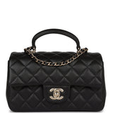 Chanel Mini Rectangular Flap Bag with Top Handle Black Lambskin Light Gold Hardware