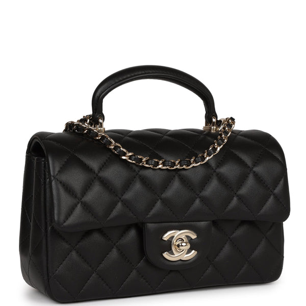Lambskin Quilted Mini Top Handle Rectangular Flap Black – Luxefectly