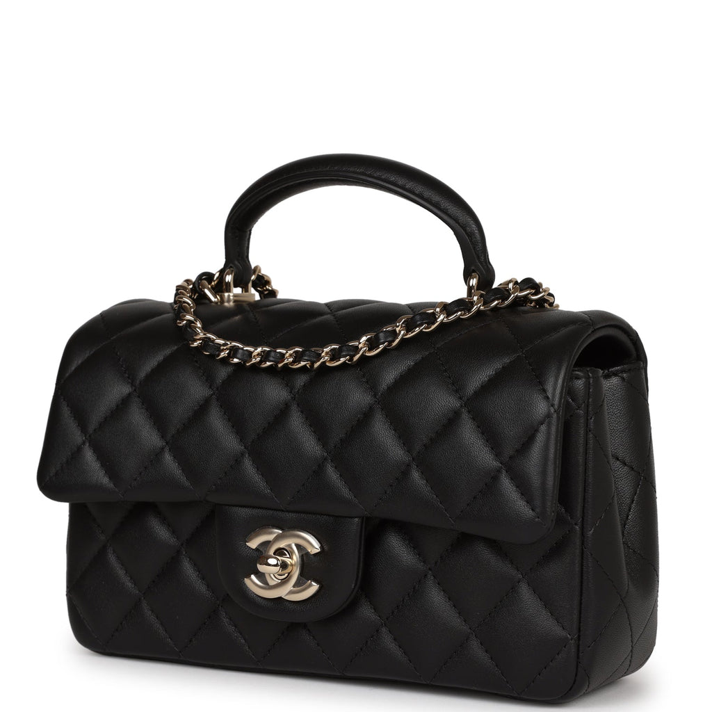 CHANEL Lambskin Quilted Mini Crystal Top Handle Rectangular Flap Black  1271613