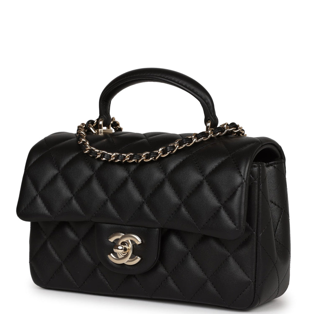 Chanel Mini Rectangular Flap Bag With Top Handle Black Lambskin Light Chanel Mini Rectangular Flap Bag With Top Handle Black Lambskin Light