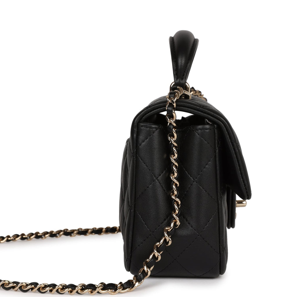 Chanel Black Quilted Lambskin Rectangular Mini Flap Bag Top Handle