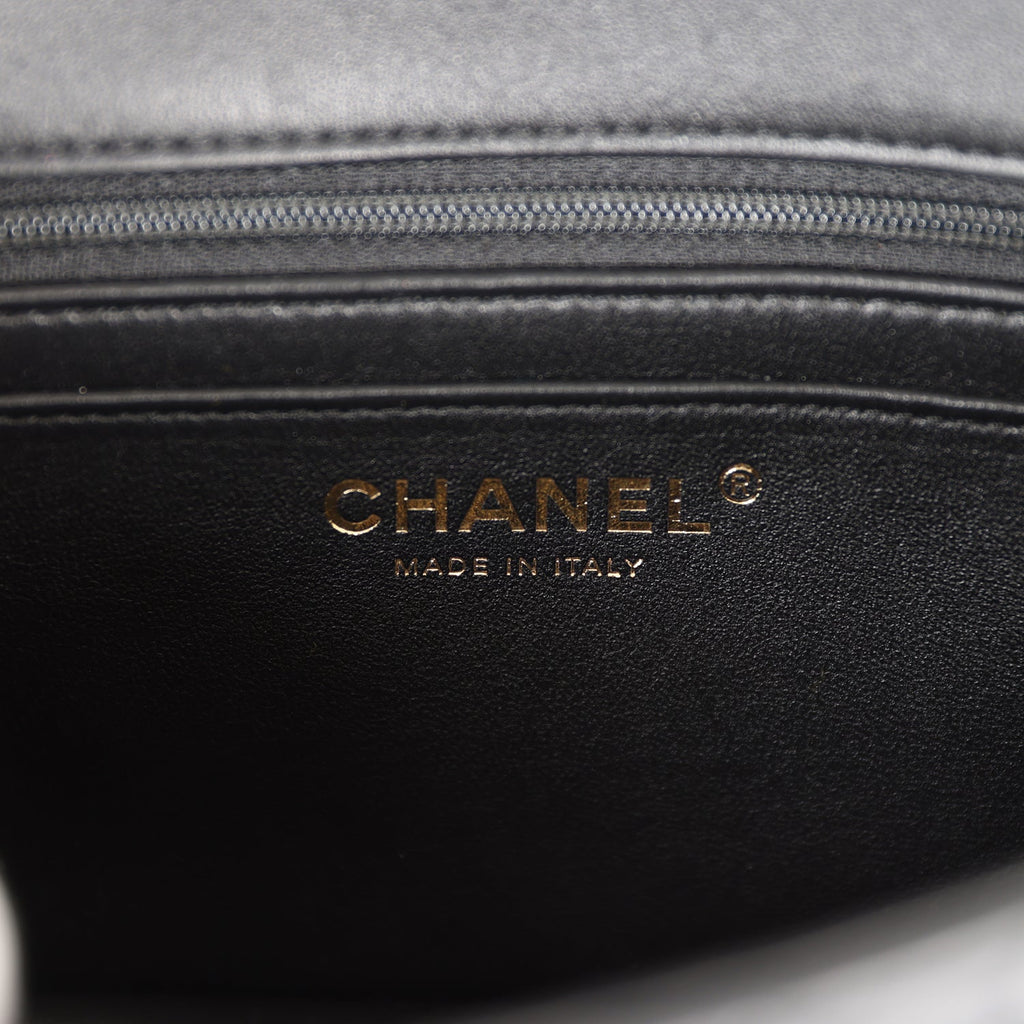 Flap bag with top handle, Lambskin, black — Fashion | CHANEL