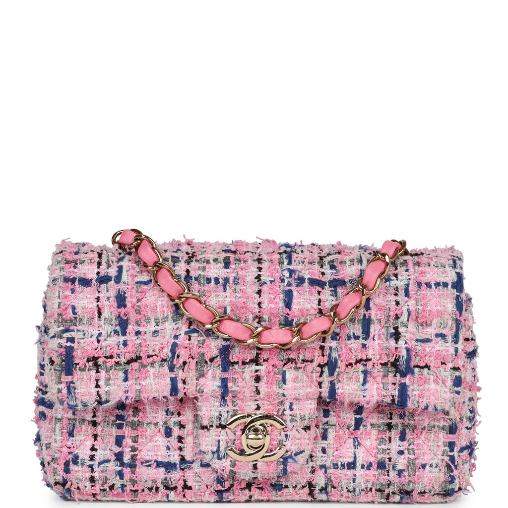 Chanel Pink and Beige Quilted Wool Tweed Small Elegant Chain Flap Gold Hardware, 2022 (Very Good), Womens Handbag