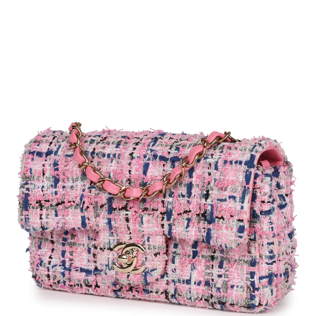 Chanel Quilted Mini Rectangular Flap Pink/Blue Tweed Gold Hardware 23