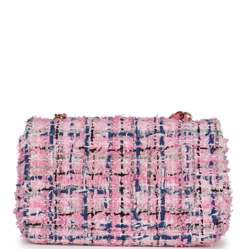 Chanel Mini Rectangular Flap Bag Pink Tweed Light Gold Hardware