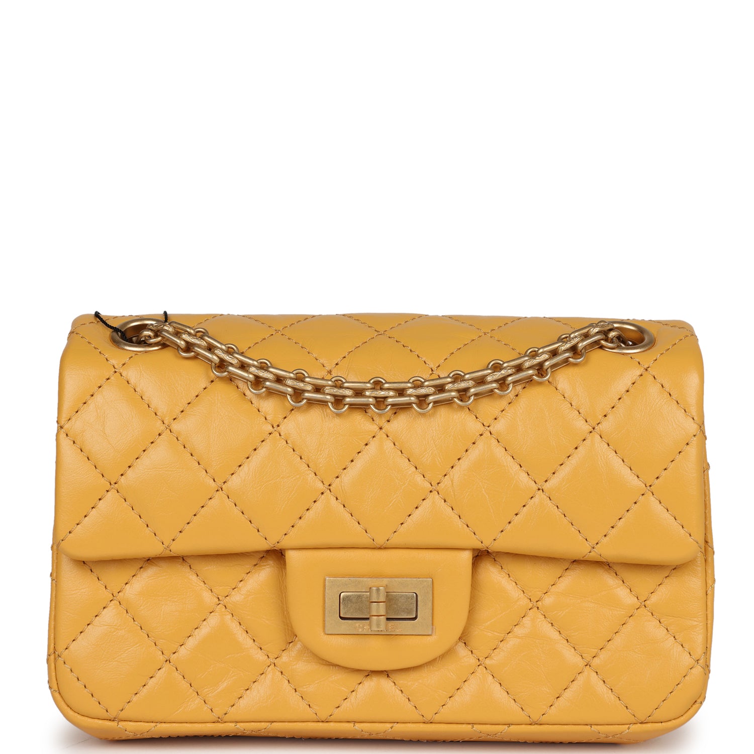 Chanel Mini Reissue 224 2.55 Flap Yellow Aged Calfskin Antique Gold Ha ...